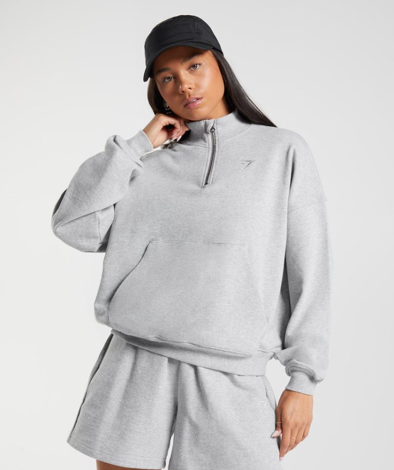 Women\'s Gymshark Rest Day Sweats 1/2 Zip Sweatshirts Light Grey | CA D5NA38